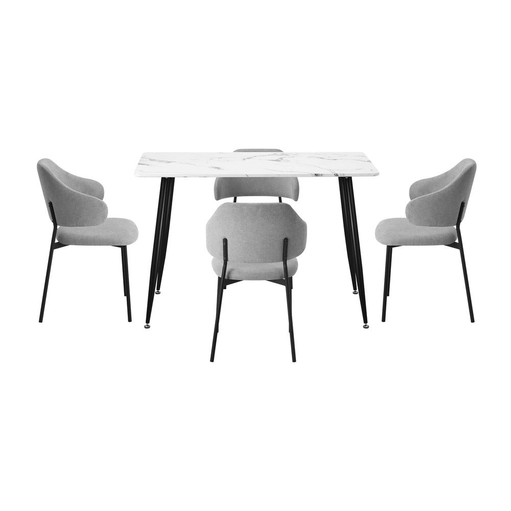 Oikiture 120cm Rectangle Dining Table with 4PCS Chairs Fabric Grey-Dining Sets-PEROZ Accessories