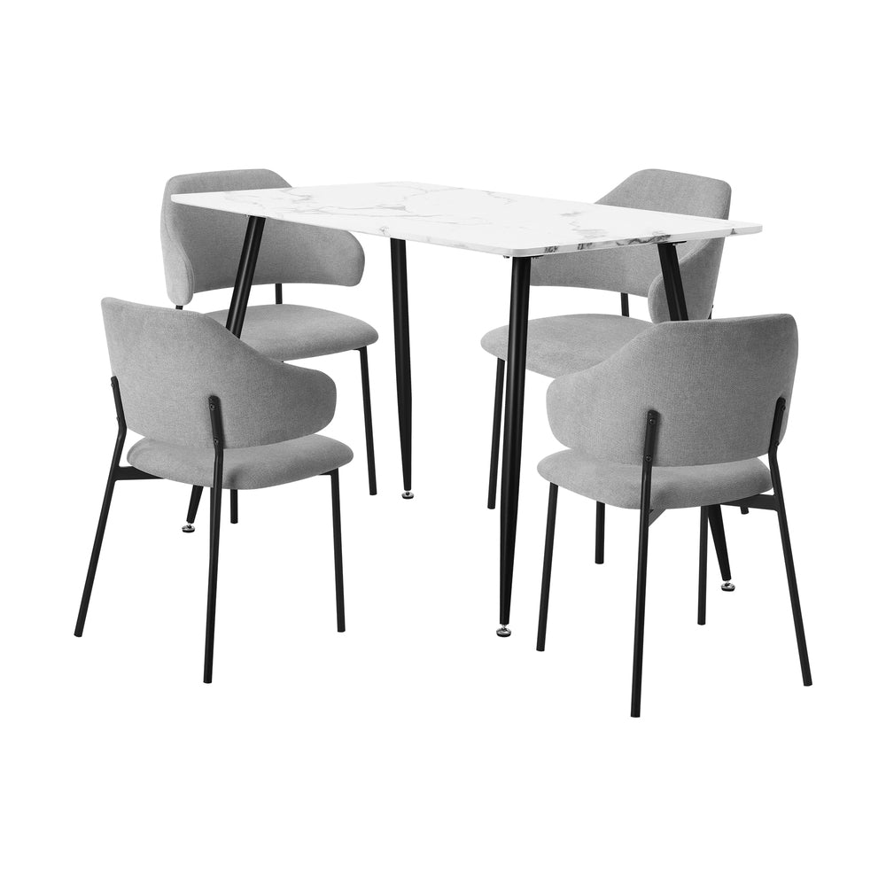 Oikiture 120cm Rectangle Dining Table with 4PCS Chairs Fabric Grey-Dining Sets-PEROZ Accessories