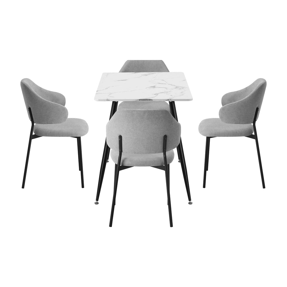 Oikiture 120cm Rectangle Dining Table with 4PCS Chairs Fabric Grey-Dining Sets-PEROZ Accessories