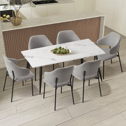 Oikiture 120cm Rectangle Dining Table with 6PCS Chairs Fabric Grey-Dining Sets-PEROZ Accessories