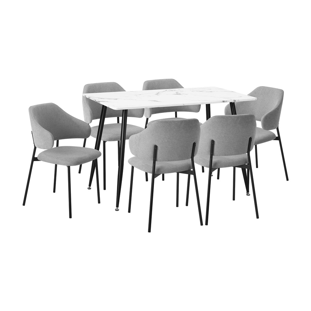 Oikiture 120cm Rectangle Dining Table with 6PCS Chairs Fabric Grey-Dining Sets-PEROZ Accessories