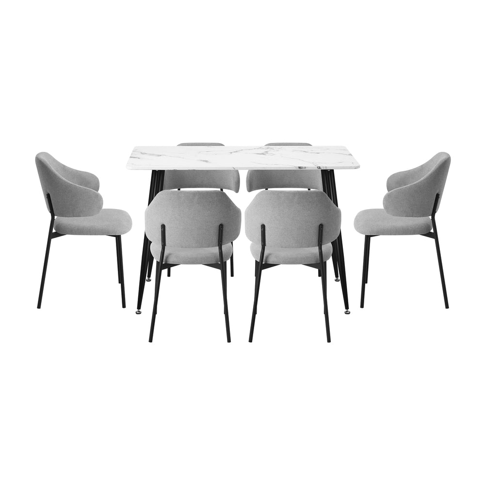 Oikiture 120cm Rectangle Dining Table with 6PCS Chairs Fabric Grey-Dining Sets-PEROZ Accessories