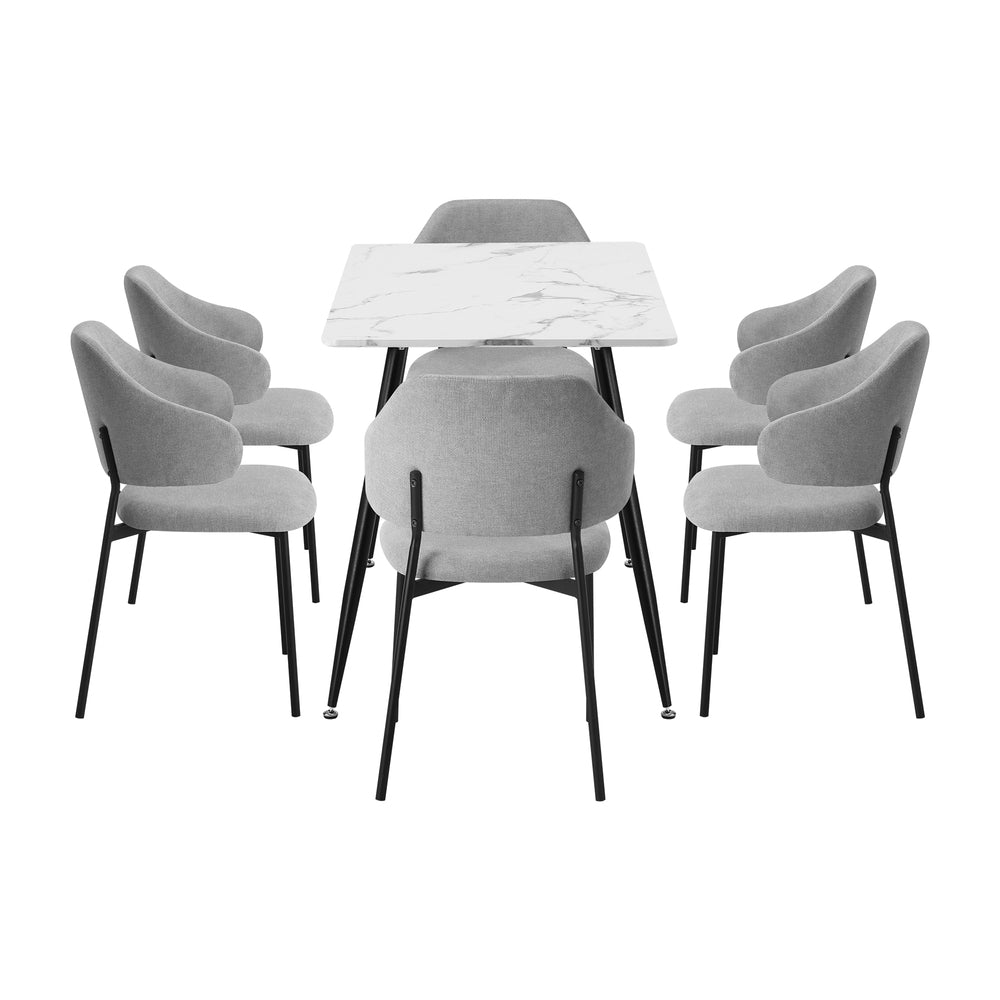 Oikiture 120cm Rectangle Dining Table with 6PCS Chairs Fabric Grey-Dining Sets-PEROZ Accessories