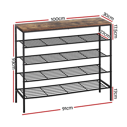 Artiss Shoe Rack 5-tier 25 Pairs Walnut Bob-Shoe Storage Cabinets-PEROZ Accessories