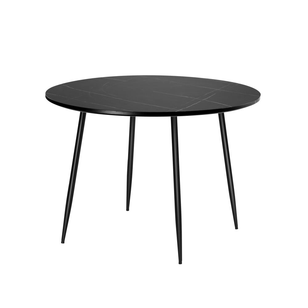 Oikiture 110cm Dining Table With Marble Effect Round Wooden Black-Dining Tables-PEROZ Accessories