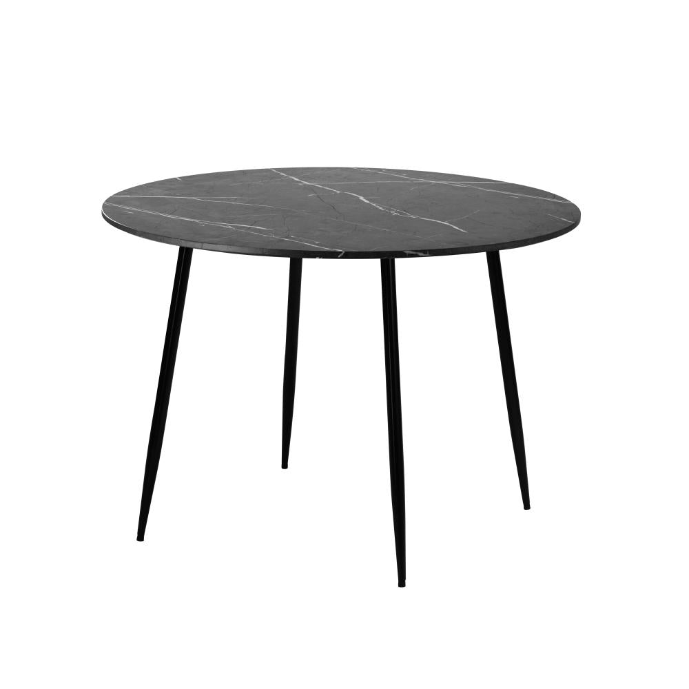 Oikiture 110cm Dining Table With Marble Effect Round Wooden Grey&amp;Black-Dining Tables-PEROZ Accessories