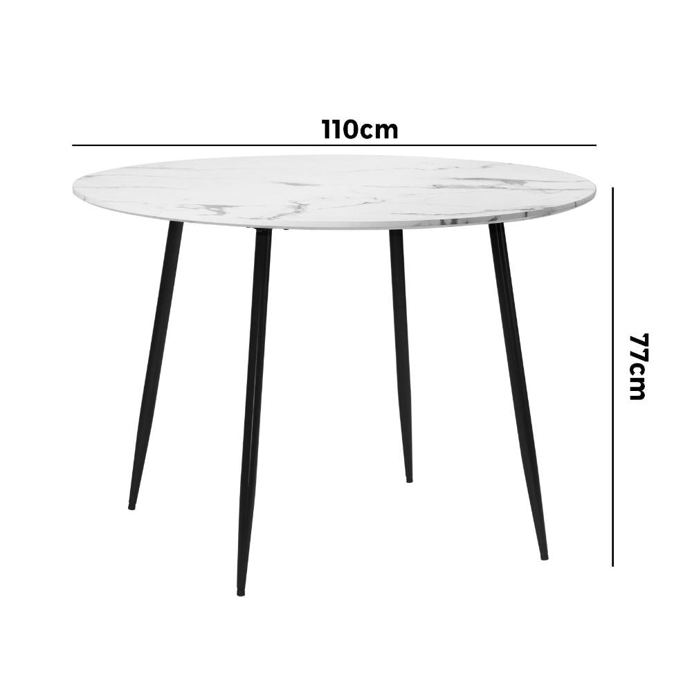 Oikiture 110cm Dining Table with Marble Finish White&amp;Black-Dining Tables-PEROZ Accessories