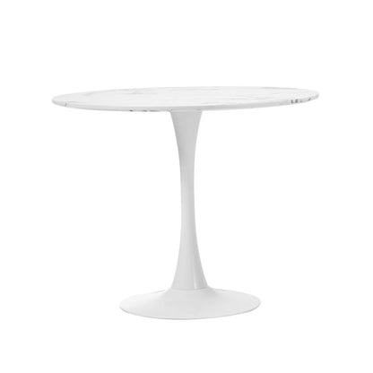 Oikiture 90cm Dining Table Kitchen Marble Tulip Round Metal Leg White-Dining Table-PEROZ Accessories