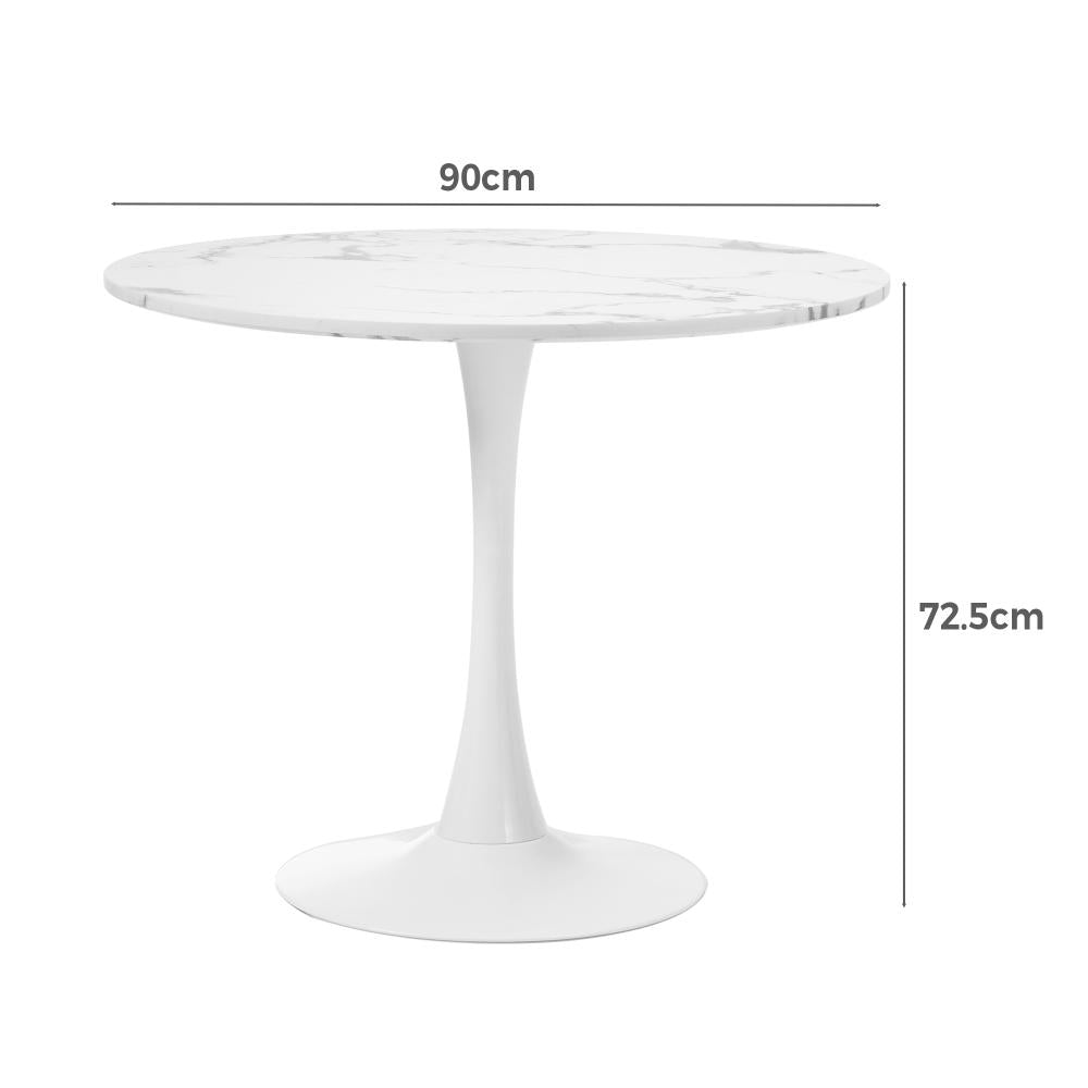 Oikiture 90cm Dining Table Kitchen Marble Tulip Round Metal Leg White-Dining Table-PEROZ Accessories