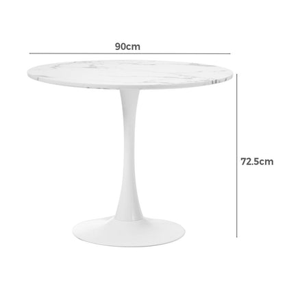 Oikiture 90cm Dining Table Kitchen Marble Tulip Round Metal Leg White-Dining Table-PEROZ Accessories