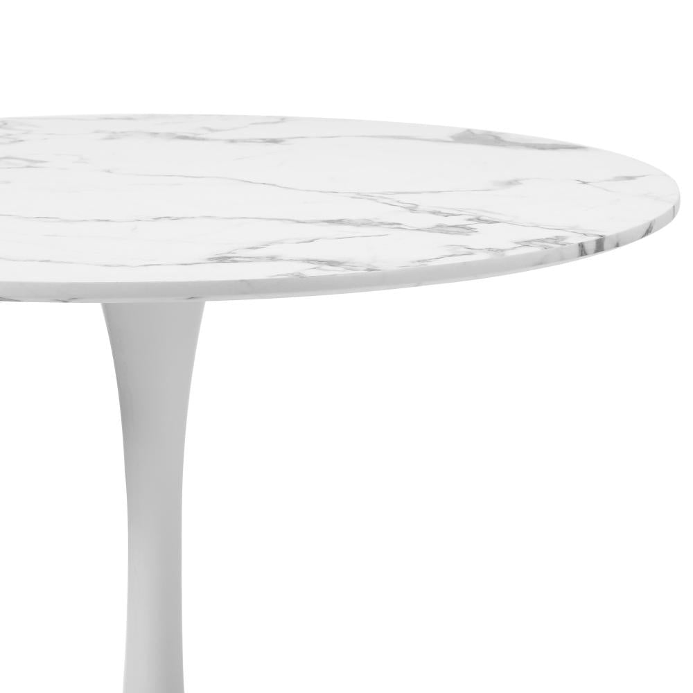 Oikiture 90cm Dining Table Kitchen Marble Tulip Round Metal Leg White-Dining Table-PEROZ Accessories