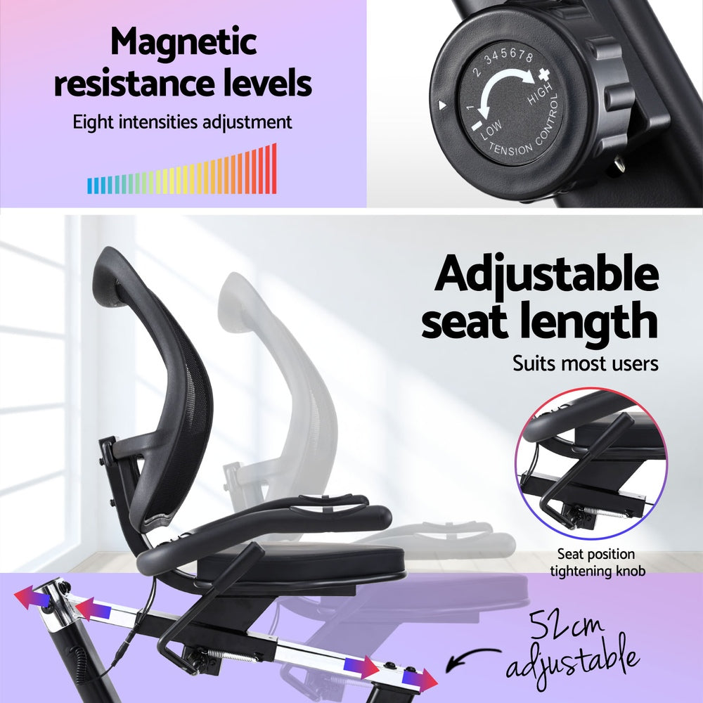 Everfit Recumbent Exercise Bike Magnetic Cycling Mesh Chair 120kg Loading-Sports &amp; Fitness &gt; Exercise, Gym &amp; Fitness &gt; Exercise Bikes-PEROZ Accessories