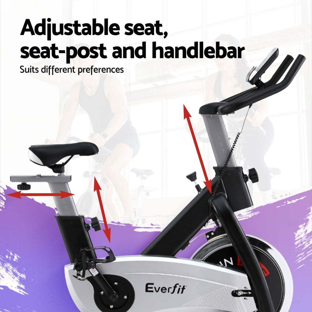 15kg Flywheel Spin Bike Everfit Exercise Bike Home Gym Fitness 120KG Capacity-Sports &amp; Fitness &gt; Exercise, Gym &amp; Fitness &gt; Exercise Bikes-PEROZ Accessories