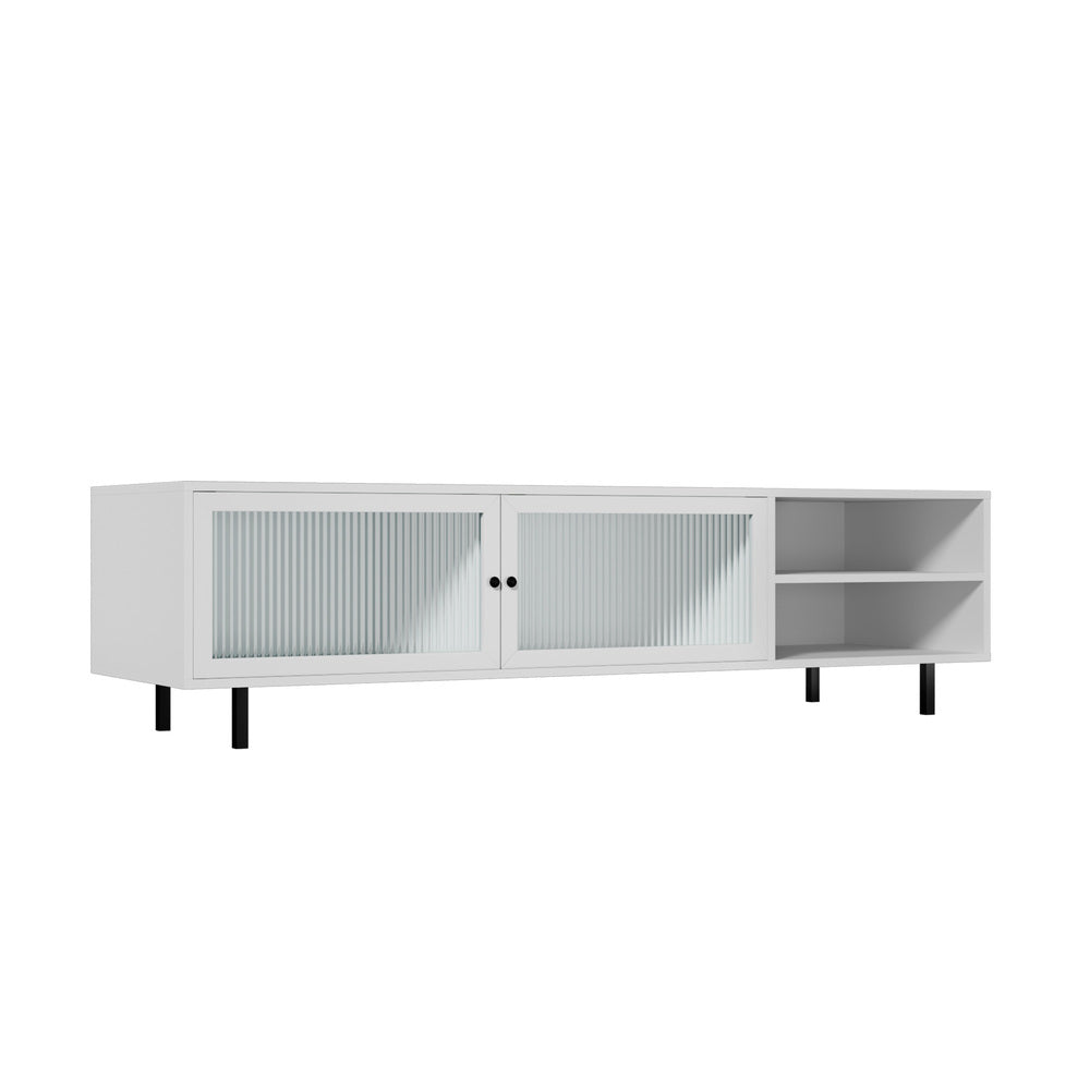 Oikiture TV Cabinet Tempered-glass Doors Storage Shelf-Entertainment Units-PEROZ Accessories