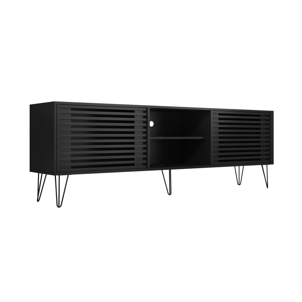 Oikiture TV Cabinet Storage Sliding Door 180cm Black-Entertainment Units-PEROZ Accessories