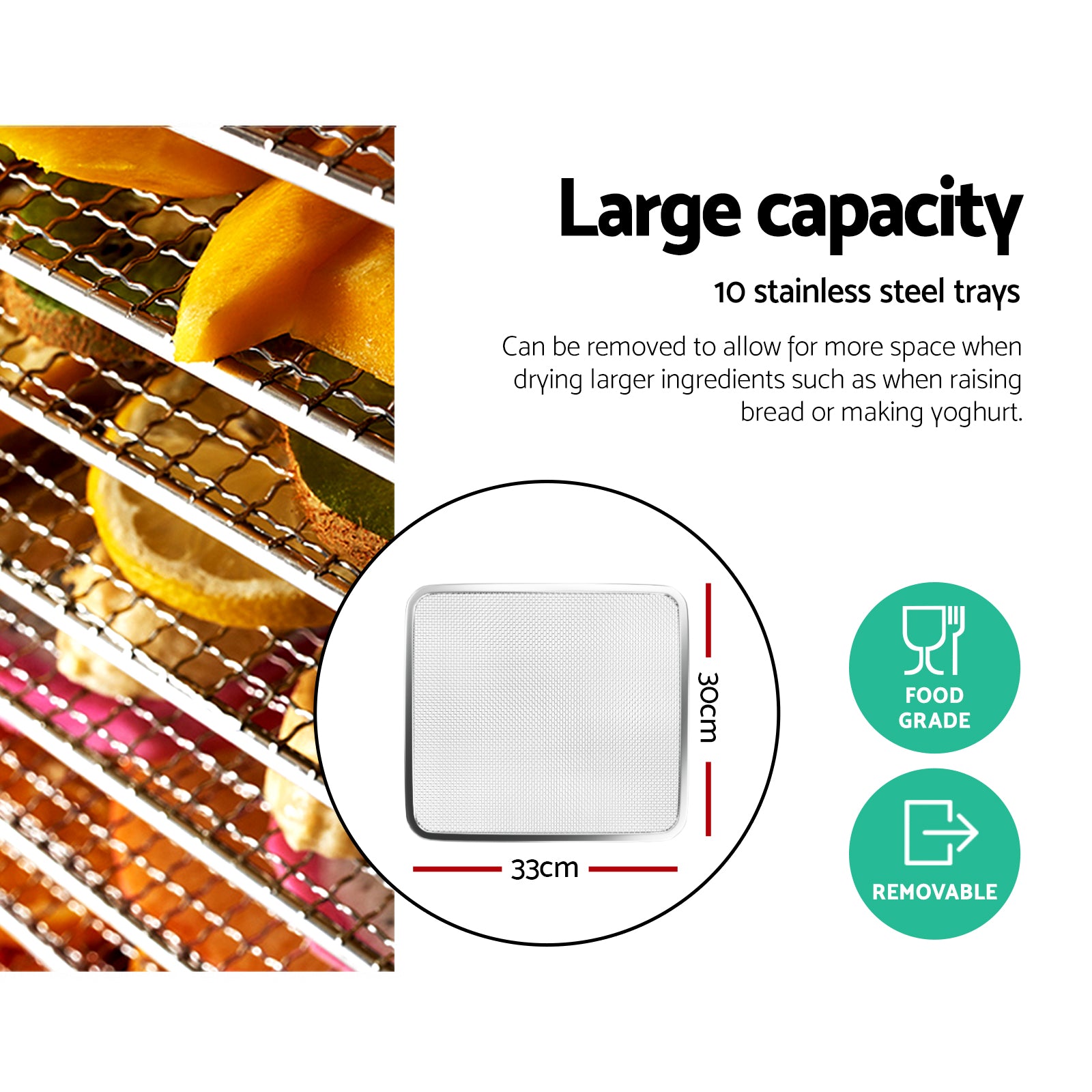 Devanti 10 Trays Food Dehydrator Stainless Steel Tray-Food Dehydrators-PEROZ Accessories