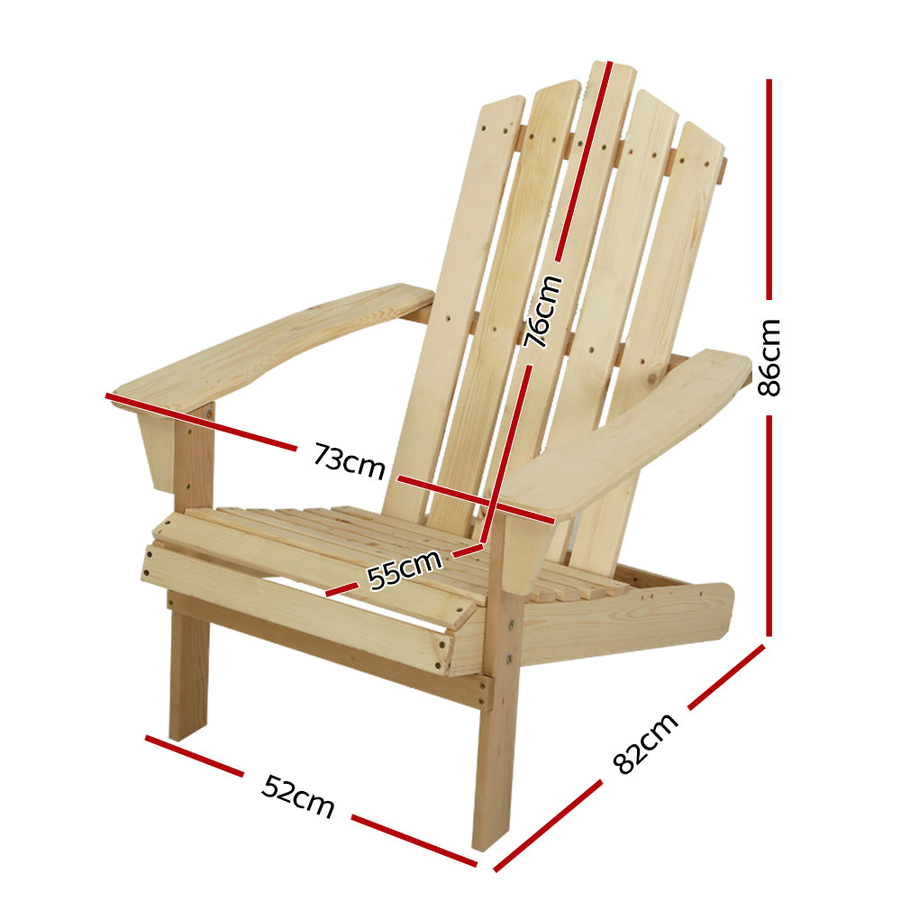 Gardeon Adirondack Outdoor Chairs Wooden Beach Chair Patio Furniture Garden Natural-Outdoor Chairs-PEROZ Accessories