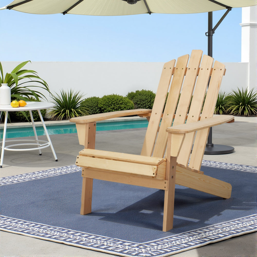 Gardeon Adirondack Outdoor Chairs Wooden Beach Chair Patio Furniture Garden Natural-Outdoor Chairs-PEROZ Accessories