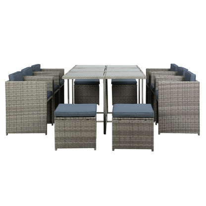 Gardeon Outdoor Dining Set 11 Piece Wicker Table Chairs Setting Grey-Outdoor Dining Sets-PEROZ Accessories