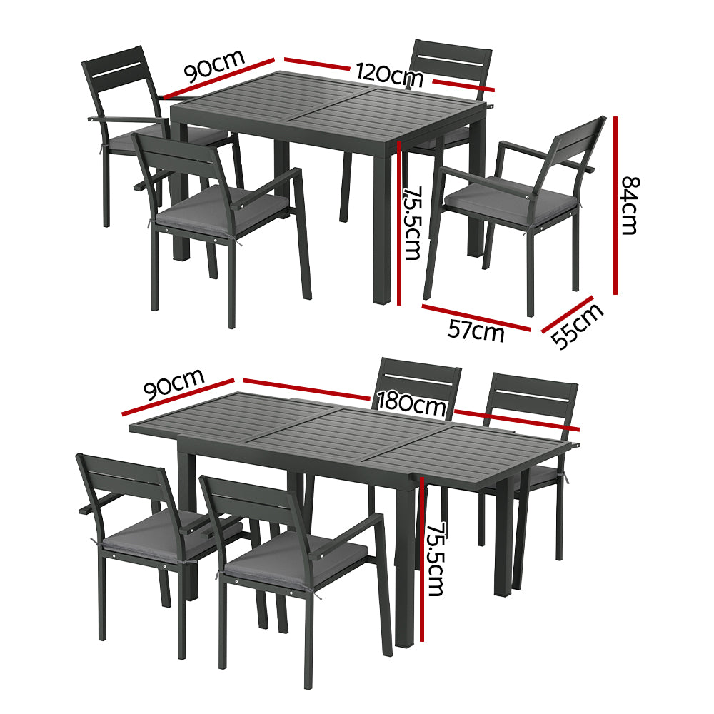 Gardeon Outdoor Dining Set 5 Piece Aluminum Extendable Table Setting Black-Outdoor Dining Sets-PEROZ Accessories