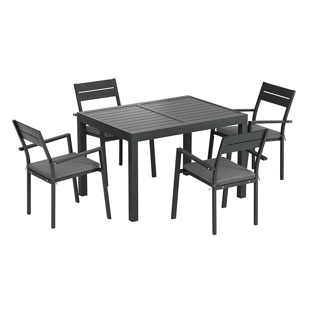 Gardeon Outdoor Dining Set 5 Piece Aluminum Extendable Table Setting Black-Outdoor Dining Sets-PEROZ Accessories