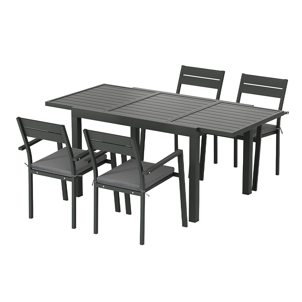 Gardeon Outdoor Dining Set 5 Piece Aluminum Extendable Table Setting Black-Outdoor Dining Sets-PEROZ Accessories