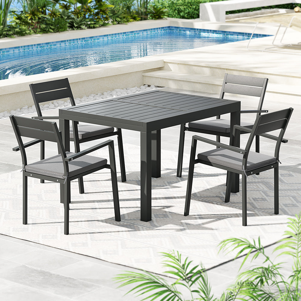 Gardeon Outdoor Dining Set 5 Piece Aluminum Extendable Table Setting Black-Outdoor Dining Sets-PEROZ Accessories