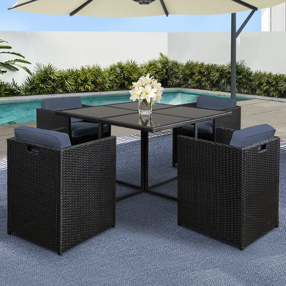 Gardeon Outdoor Dining Set 5 Piece Wicker Table Chairs Setting Black-Outdoor Dining Sets-PEROZ Accessories