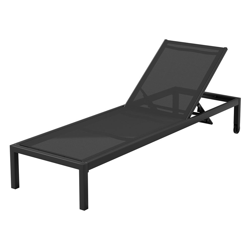 Gardeon Sun Lounge Outdoor Lounger Aluminium Folding Beach Chair Wheels Black-Furniture &gt; Outdoor-PEROZ Accessories