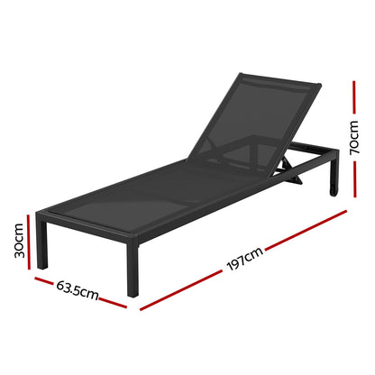 Gardeon Sun Lounge Outdoor Lounger Aluminium Folding Beach Chair Wheels Black-Furniture &gt; Outdoor-PEROZ Accessories