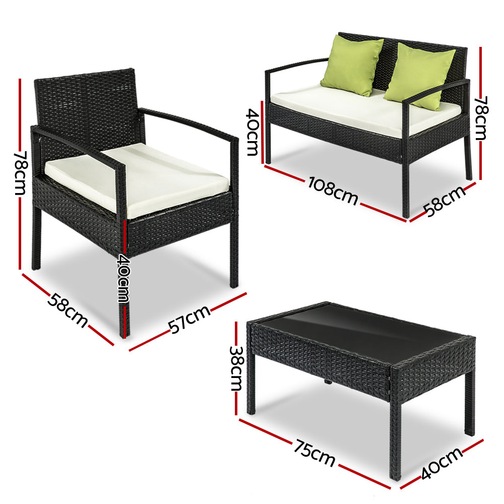 Gardeon Outdoor Sofa Set Wicker Lounge Setting Table and Chairs Patio Furniture-Furniture &gt; Outdoor-PEROZ Accessories