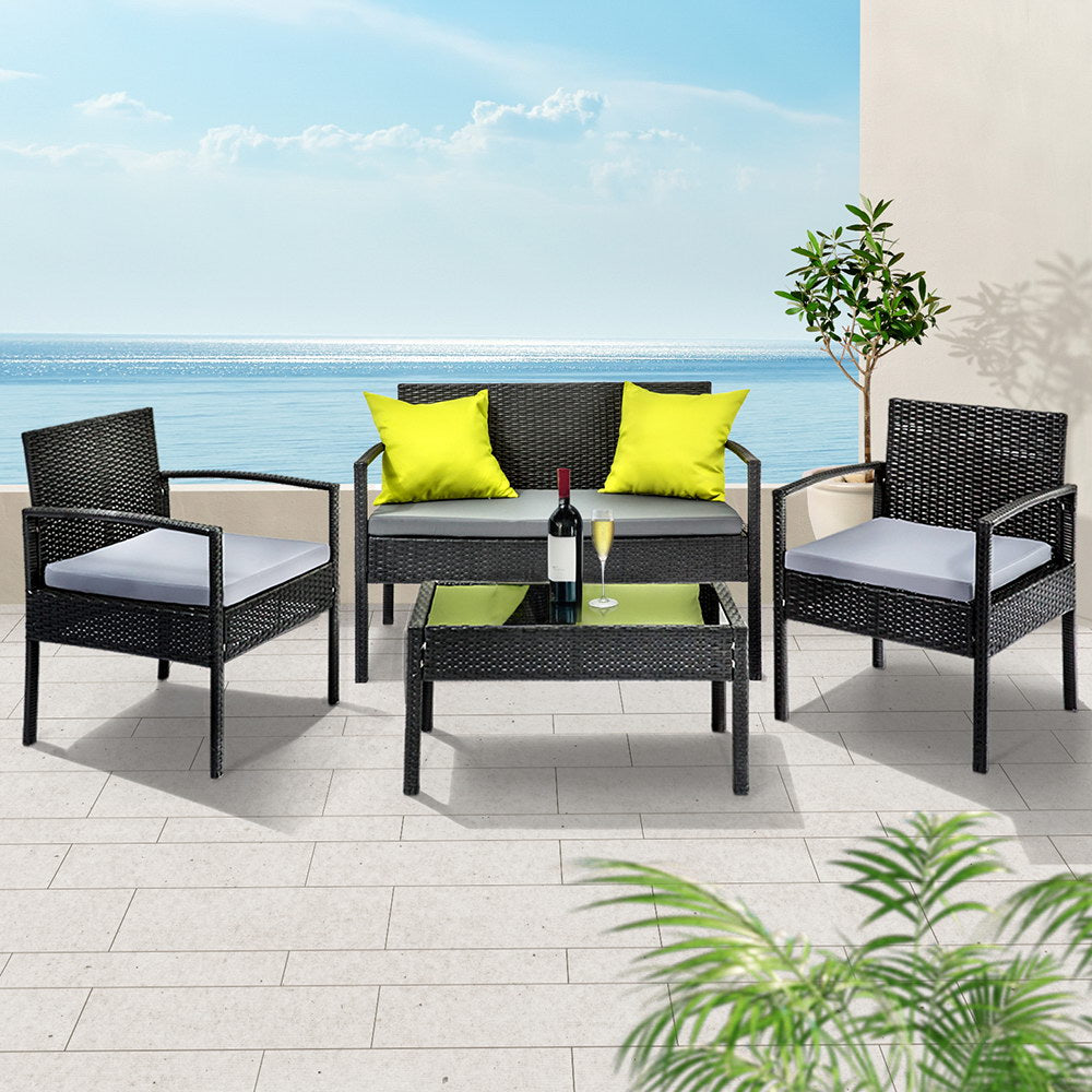 Gardeon Outdoor Sofa Set Wicker Lounge Setting Table and Chairs Patio Furniture-Furniture &gt; Outdoor-PEROZ Accessories