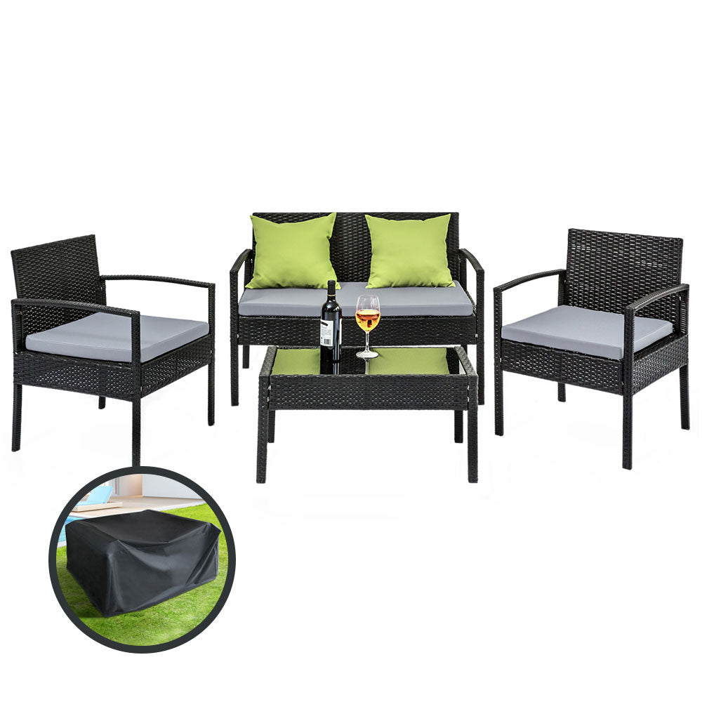 Gardeon Outdoor Sofa Set Wicker Lounge Setting Table and Chairs Storage Cover-Outdoor Sofa Sets-PEROZ Accessories