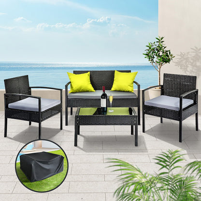 Gardeon Outdoor Sofa Set Wicker Lounge Setting Table and Chairs Storage Cover-Outdoor Sofa Sets-PEROZ Accessories