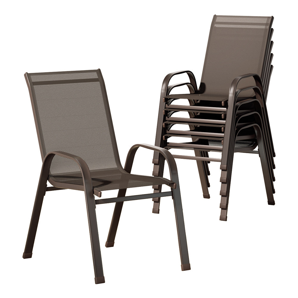 Gardeon 6PC Outdoor Dining Chairs Stackable Lounge Chair Patio Furniture Brown-Dining Chairs-PEROZ Accessories