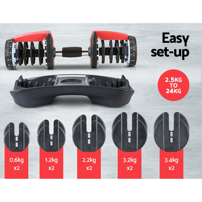 Everfit 24kg Dumbbells Adjustable Dumbbell Weight Plates Home Gym-Sports &amp; Fitness &gt; Exercise, Gym &amp; Fitness &gt; Free Weights-PEROZ Accessories