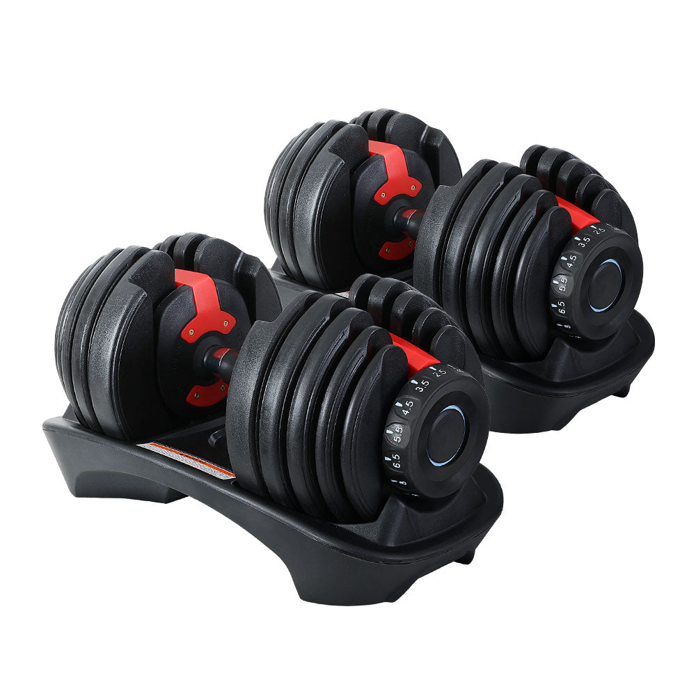 Everfit 24kg Dumbbells Adjustable Dumbbell Weight Plates Home Gym 2pcs-Sports &amp; Fitness &gt; Exercise, Gym &amp; Fitness &gt; Free Weights-PEROZ Accessories