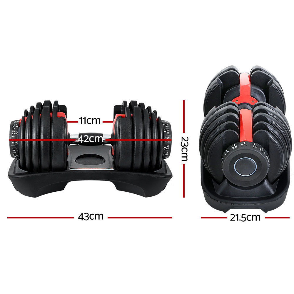 Everfit 24kg Dumbbells Adjustable Dumbbell Weight Plates Home Gym 2pcs-Sports &amp; Fitness &gt; Exercise, Gym &amp; Fitness &gt; Free Weights-PEROZ Accessories