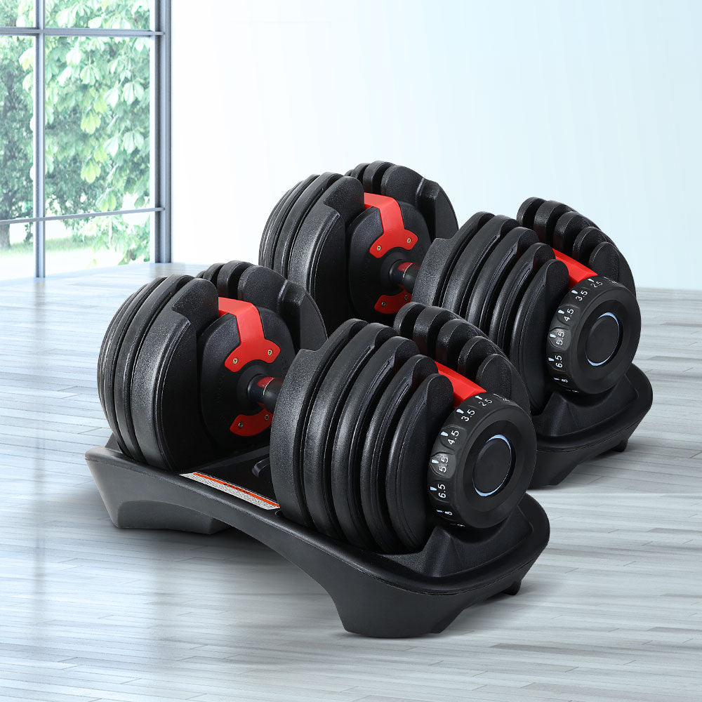 Everfit 24kg Dumbbells Adjustable Dumbbell Weight Plates Home Gym 2pcs-Sports &amp; Fitness &gt; Exercise, Gym &amp; Fitness &gt; Free Weights-PEROZ Accessories