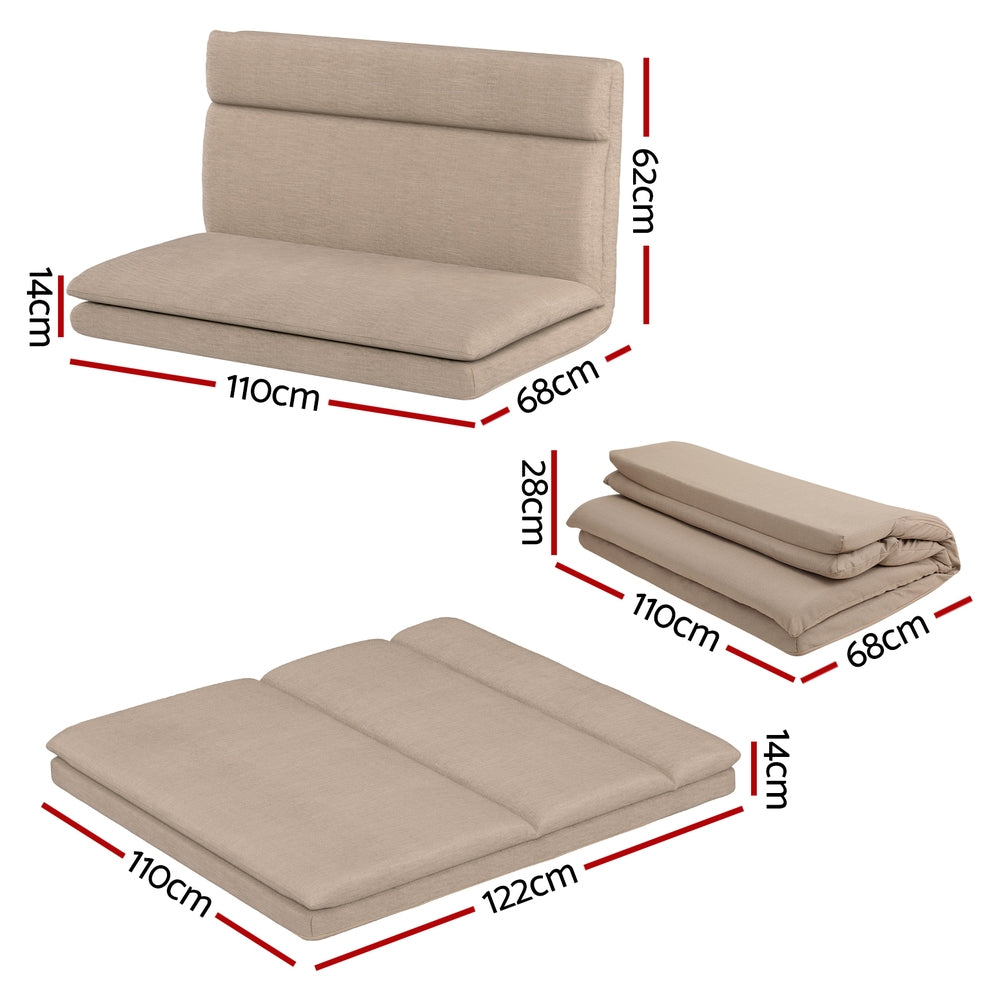 Artiss Floor Lounge Sofa Bed 2 Seater Linen Beige-Furniture &gt; Living Room-PEROZ Accessories