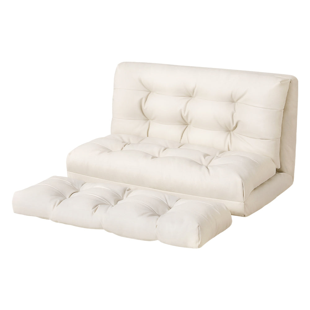 Artiss Floor Lounge Sofa Bed 2 Seater Pillow Leather White-Furniture &gt; Living Room-PEROZ Accessories