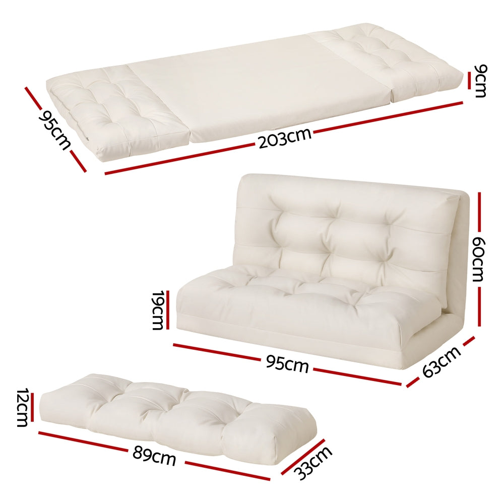 Artiss Floor Lounge Sofa Bed 2 Seater Pillow Leather White-Furniture &gt; Living Room-PEROZ Accessories