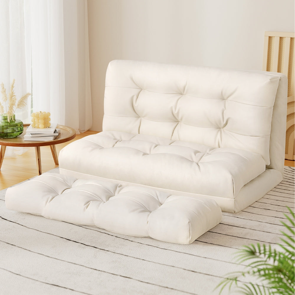 Artiss Floor Lounge Sofa Bed 2 Seater Pillow Leather White PEROZ