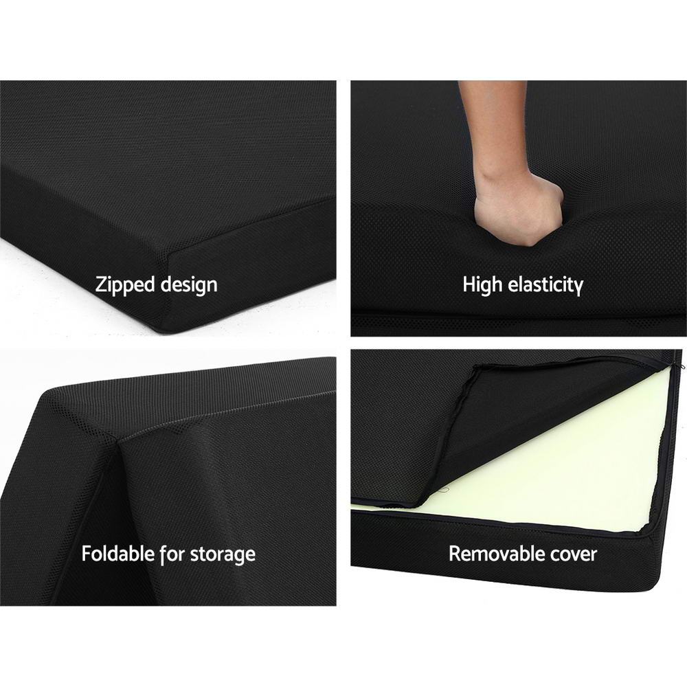 Giselle Bedding Foldable Mattress Folding Foam Bed Mat Double Black-Mattress-PEROZ Accessories