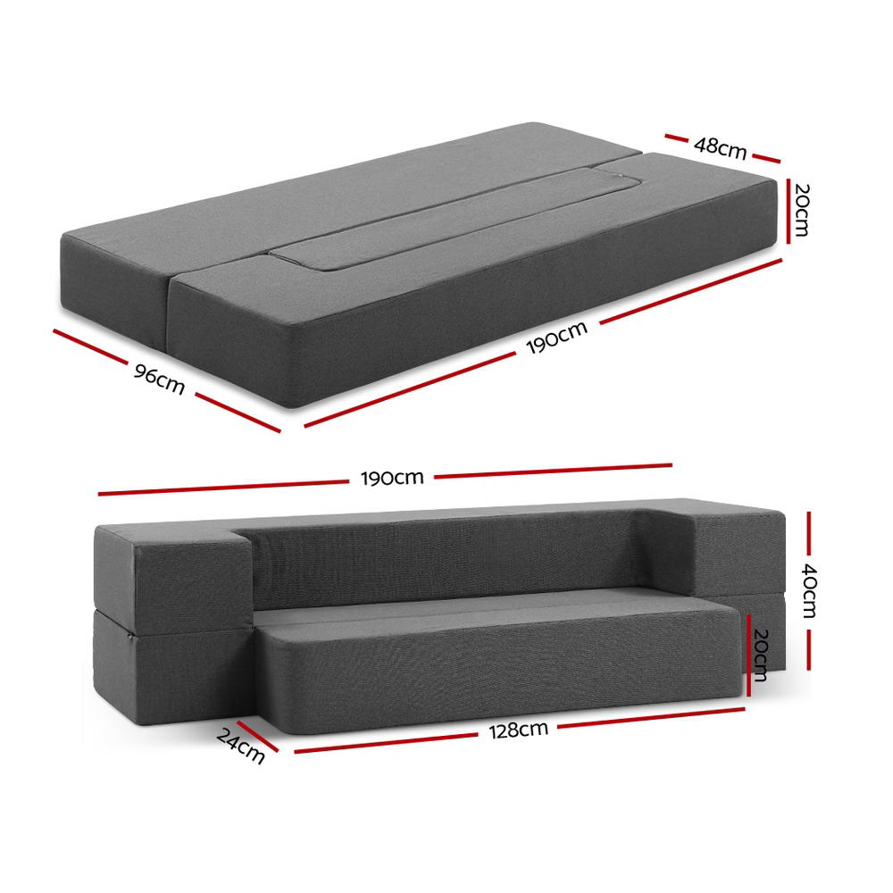 Giselle Bedding Foldable Mattress Folding Foam Sofa Bed Chair Grey-Mattress-PEROZ Accessories