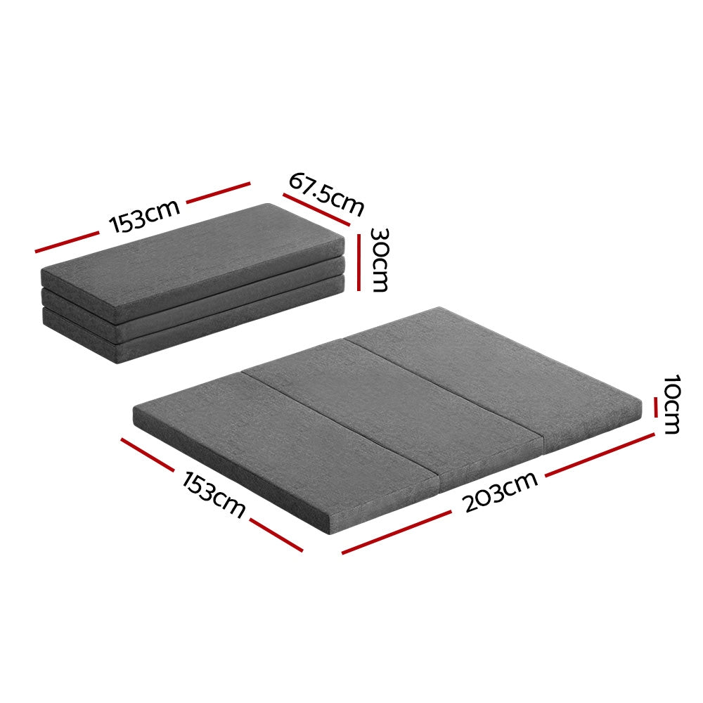 Giselle Bedding Foldable Mattress Folding Foam Queen Grey-Mattress-PEROZ Accessories