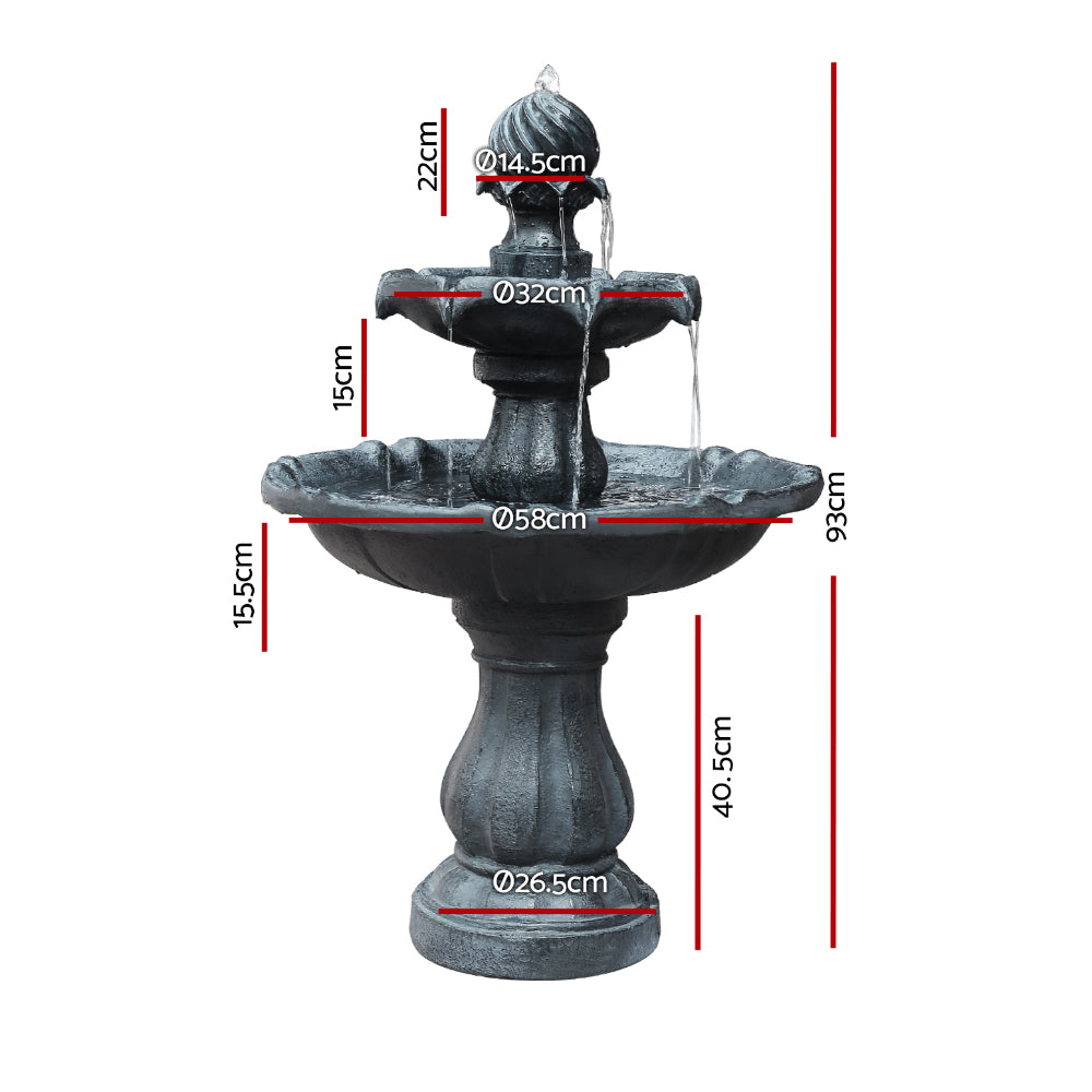 Gardeon Solar Water Feature 3 Tiers Black 93cm-Water Features-PEROZ Accessories