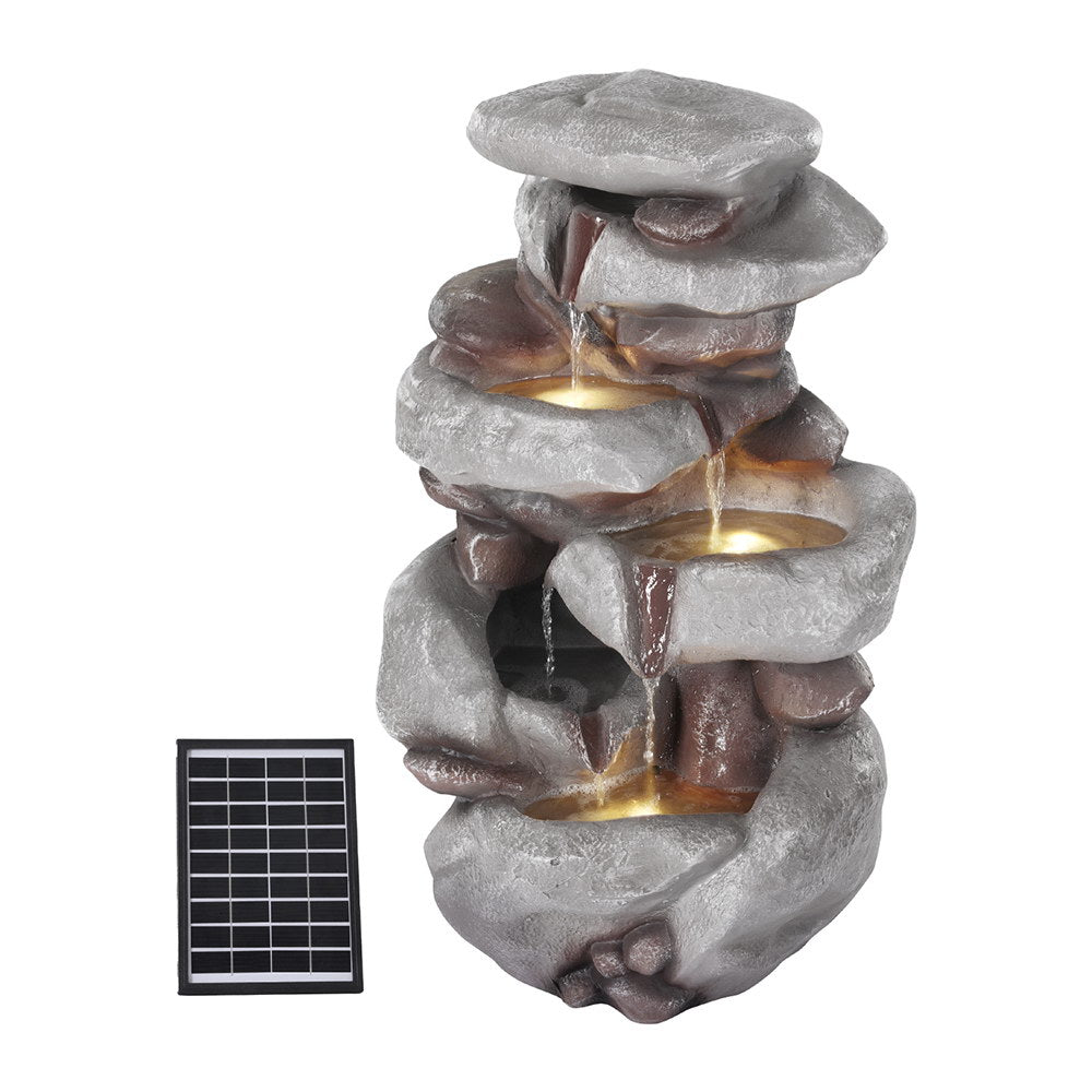 Gardeon Solar Fountain Water Feature Outdoor Indoor 4-Tier Brown-Home &amp; Garden &gt; Fountains &gt; Fountains &amp; Ponds-PEROZ Accessories