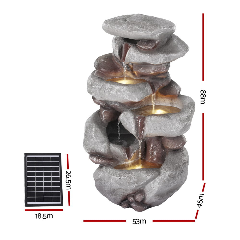 Gardeon Solar Fountain Water Feature Outdoor Indoor 4-Tier Brown-Home &amp; Garden &gt; Fountains &gt; Fountains &amp; Ponds-PEROZ Accessories