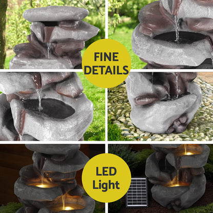 Gardeon Solar Fountain Water Feature Outdoor Indoor 4-Tier Brown-Home &amp; Garden &gt; Fountains &gt; Fountains &amp; Ponds-PEROZ Accessories